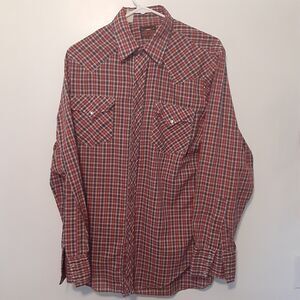Western Fashions Men’s L Vintage Pearl Snap Plaid Red Long Sleeve Shirt Cowboy